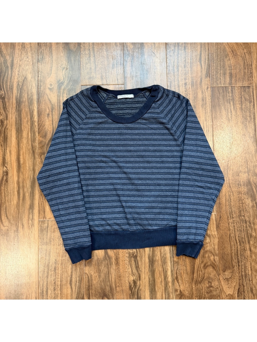 Stateside Striped Crewneck Sweatshirt Blue Raglan Pullover Size S Made in USA